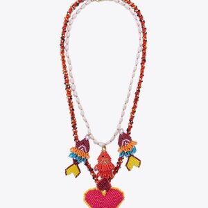 ZARA Fish & Heart Necklace 2-Pack Beaded Cord Pearl Charm Set NWT